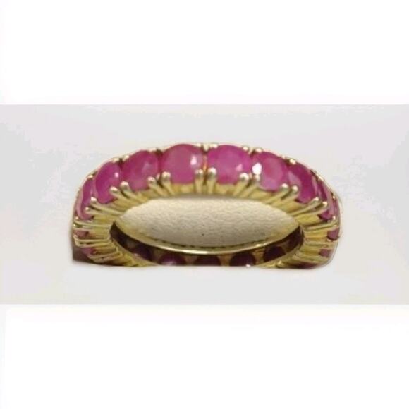 Vintage JC 10Kt Yellow Gold Ring Size 5.75 Red Ruby Eternity Anniversary Band - Picture 2 of 5